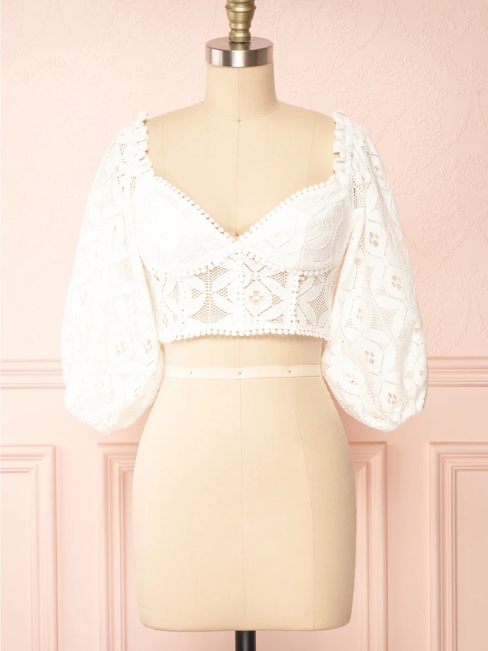 Angel Biba White Eyelet Puff-Sleeve Crop Top